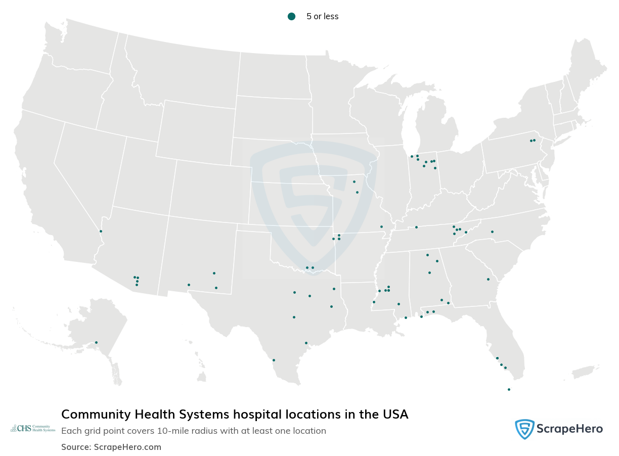 Map of Community Health Systems hospitals in the United States