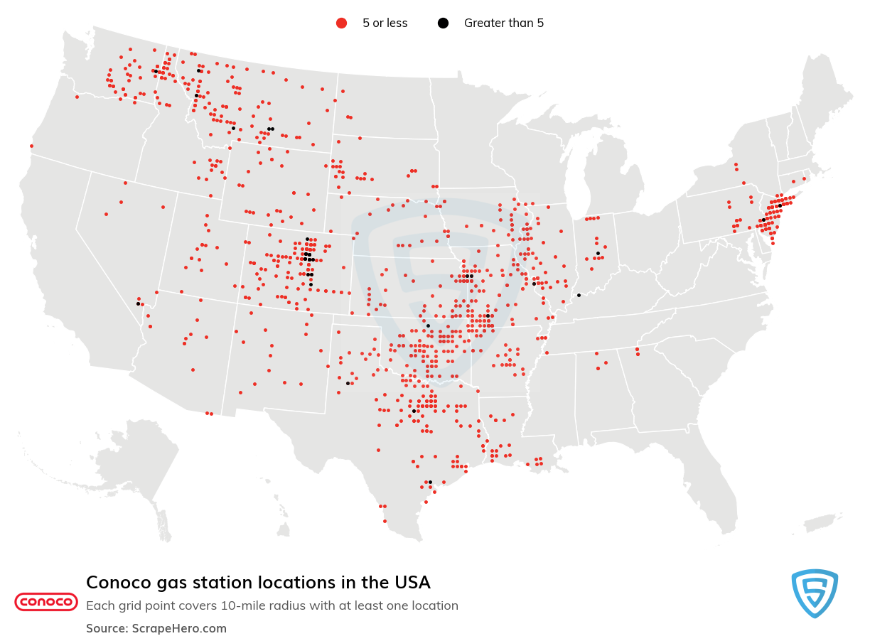 Map of Conoco gas stations in the United States