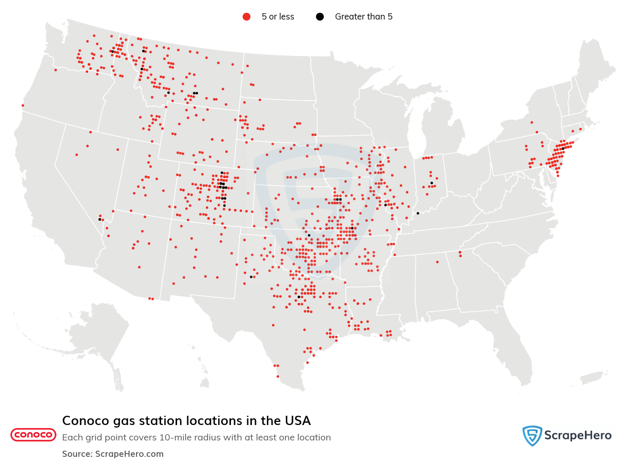 Map of  locations in the United States in 2024