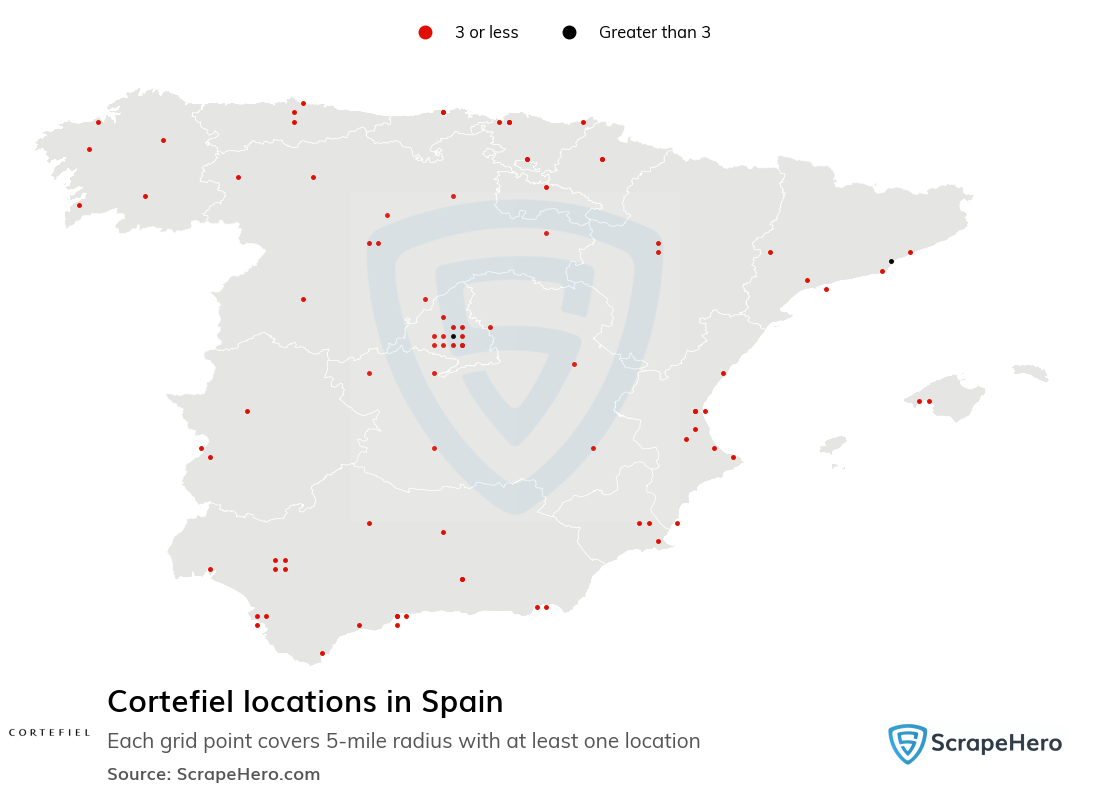 Map of Cortefiel locations in Spain