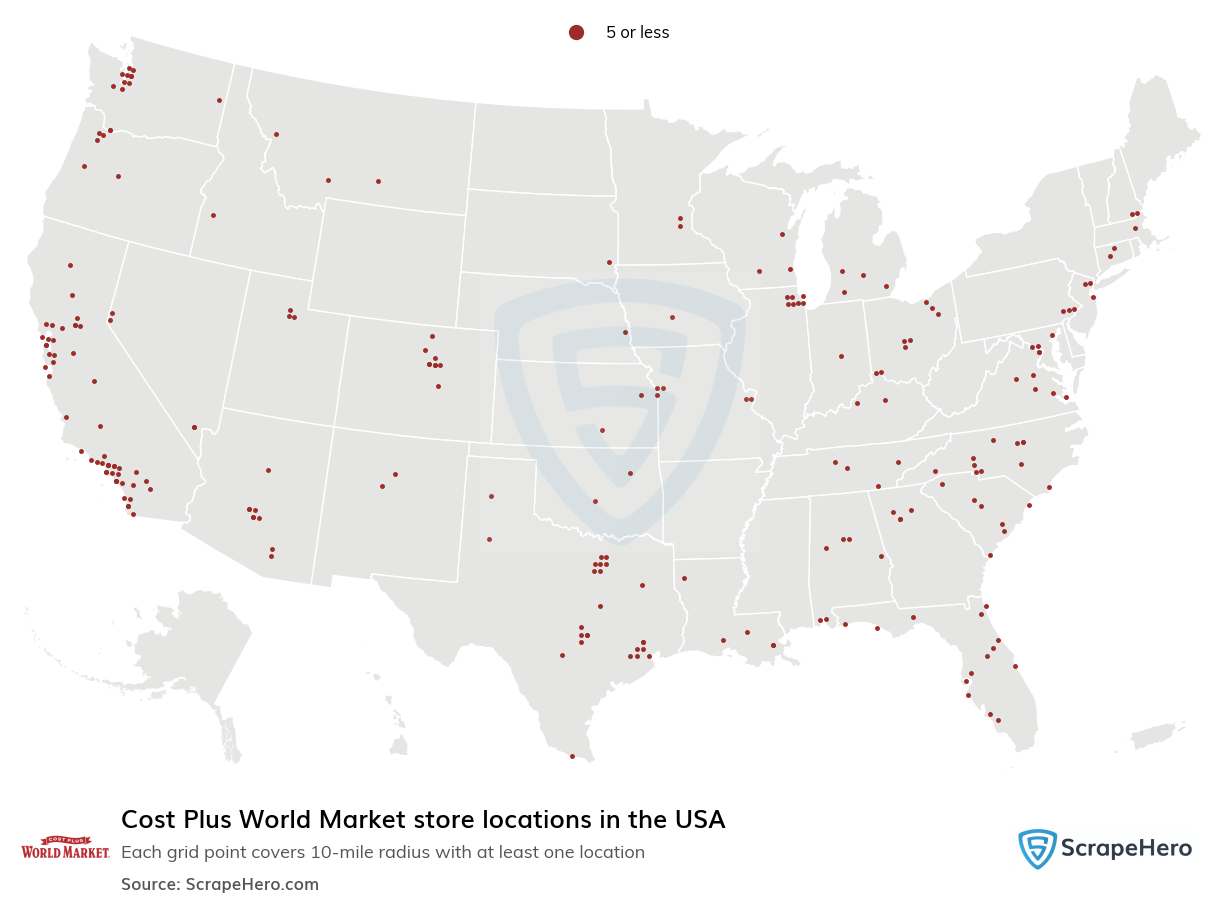 Map of Cost Plus World Market stores in the United States