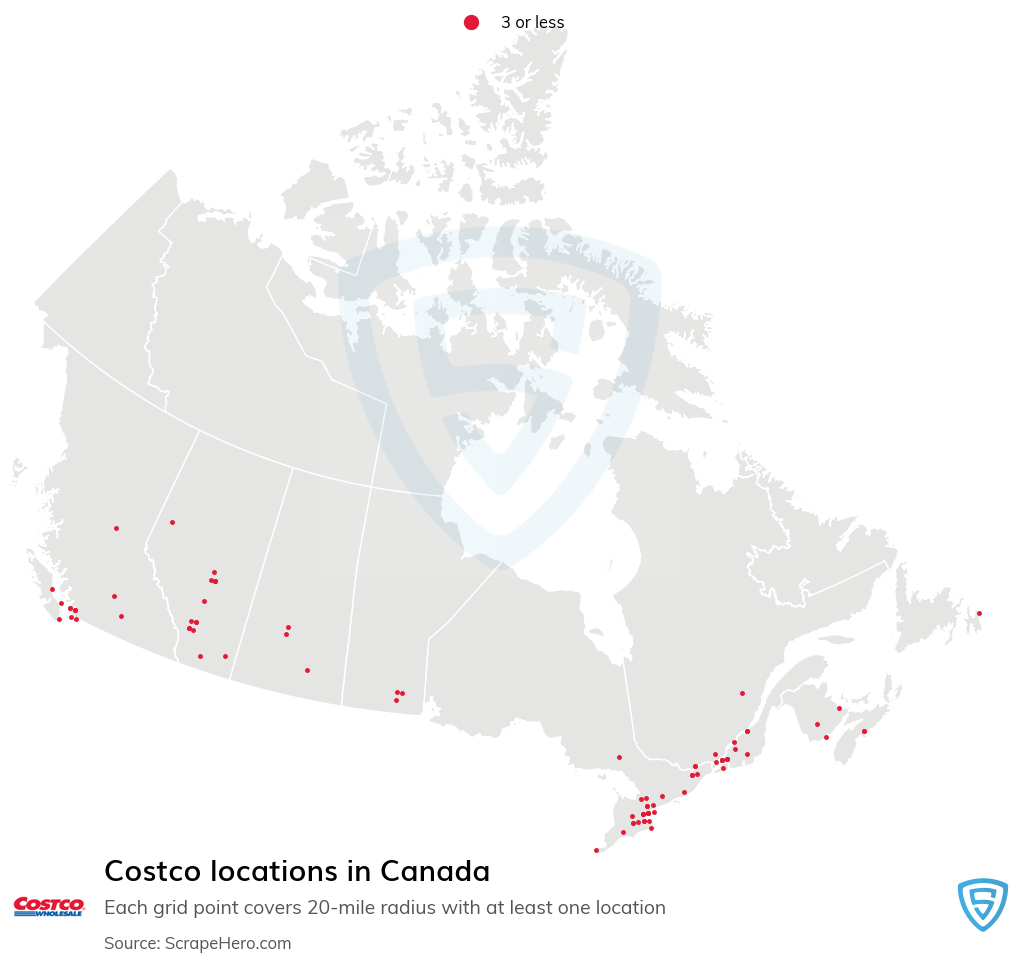 Map of Costco retail stores in Canada