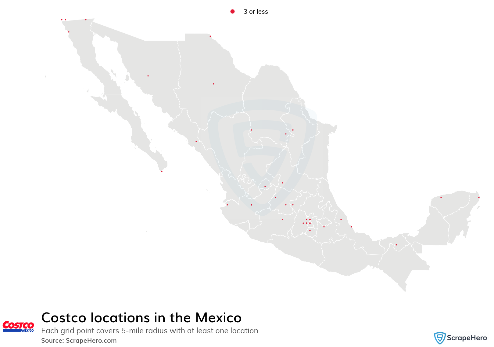 Map of Costco stores in Mexico