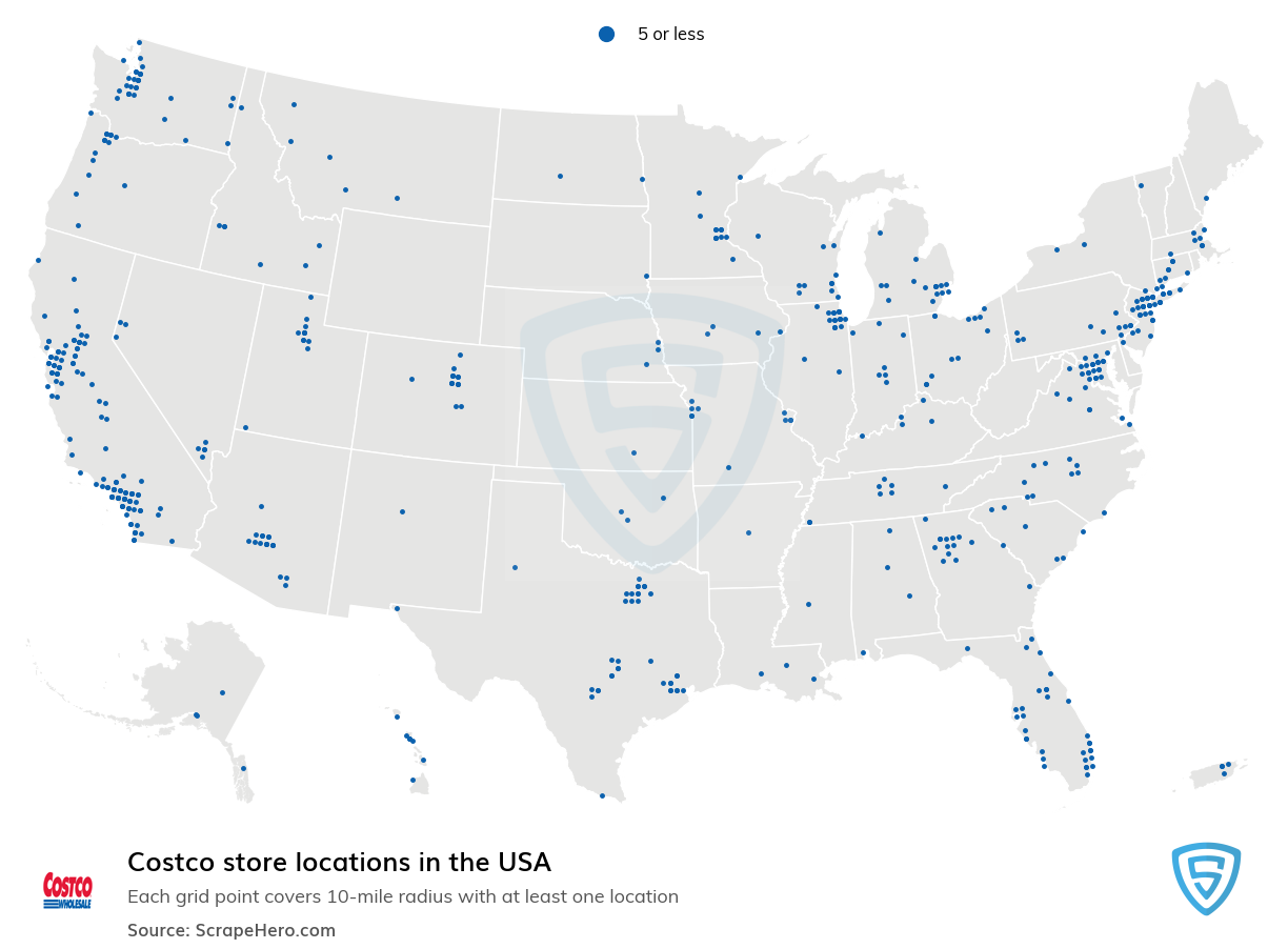 Map of Costco locations in the United States in 2022