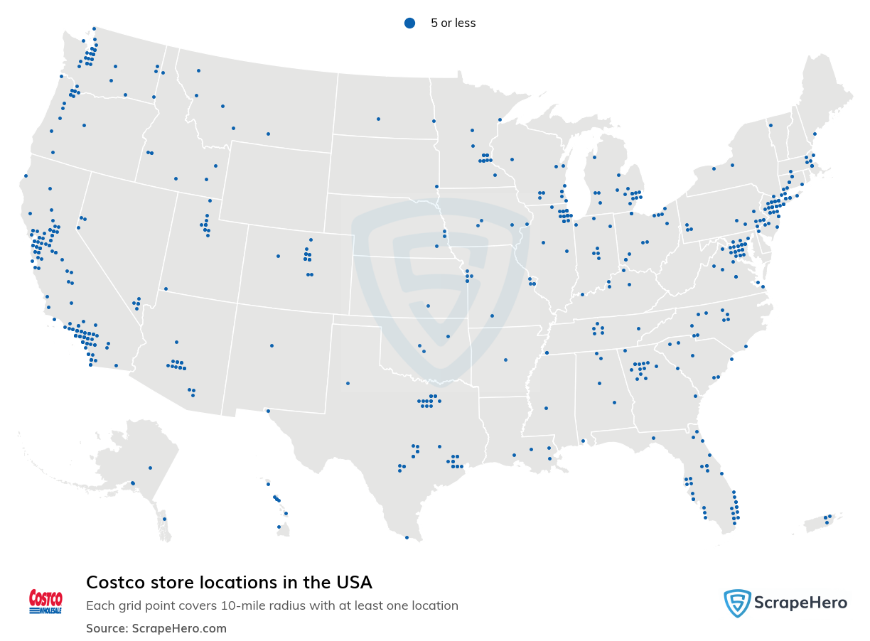 Map of  locations in the United States in 2024