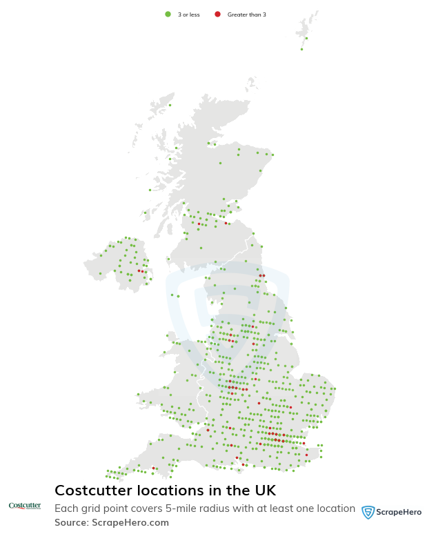 Map of Costcutter stores in the United Kingdom