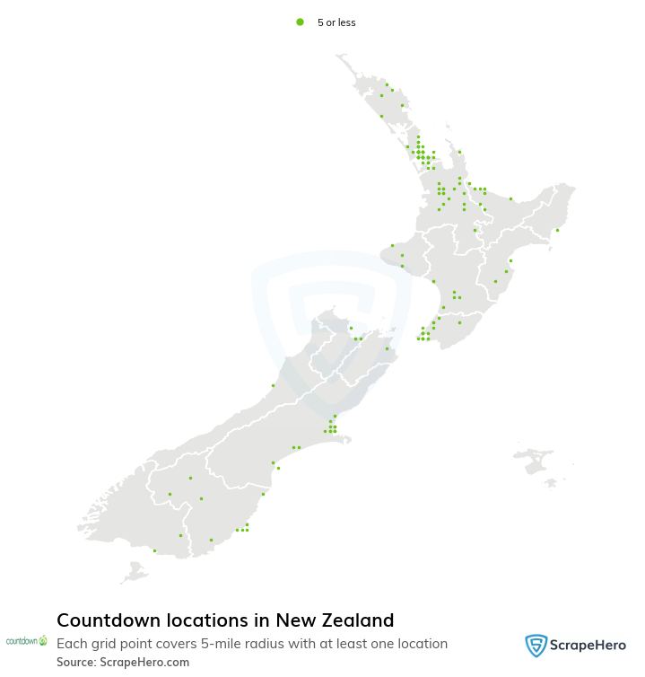 Map of Countdown stores in New Zealand