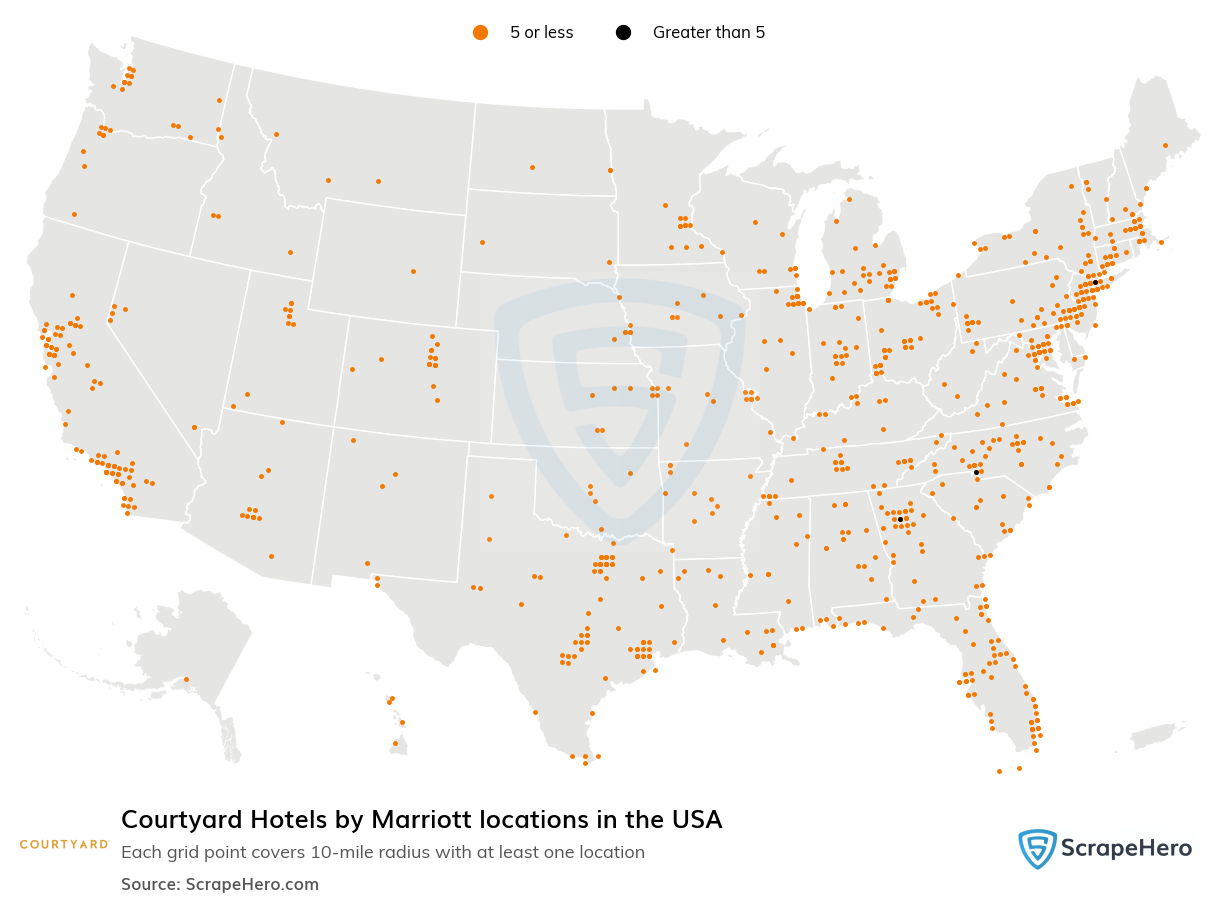 Map of Courtyard locations in the United States