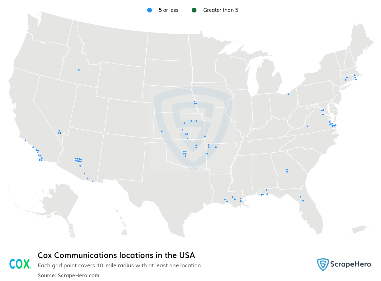 Map of Cox Communications locations in the United States