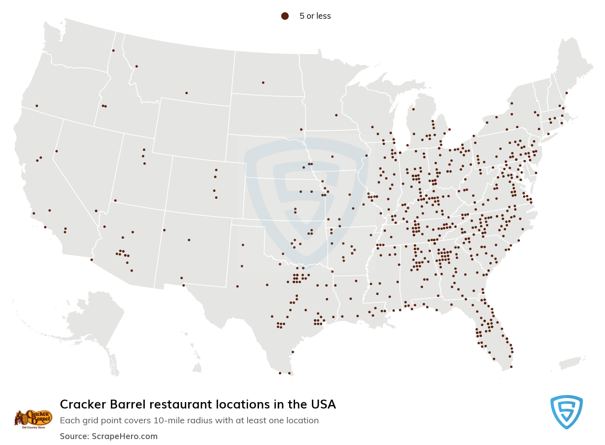 Map of Cracker Barrel locations in the United States in 2022