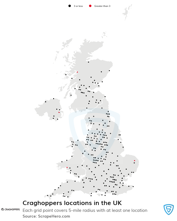 Map of Craghoppers stores in the United Kingdom
