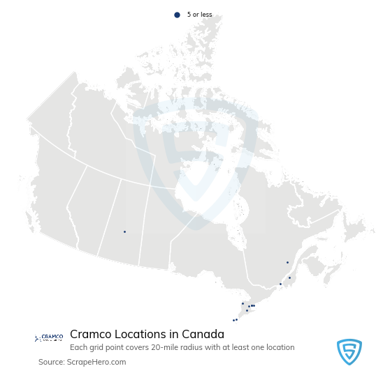 Map of Cramco dealerships in Canada
