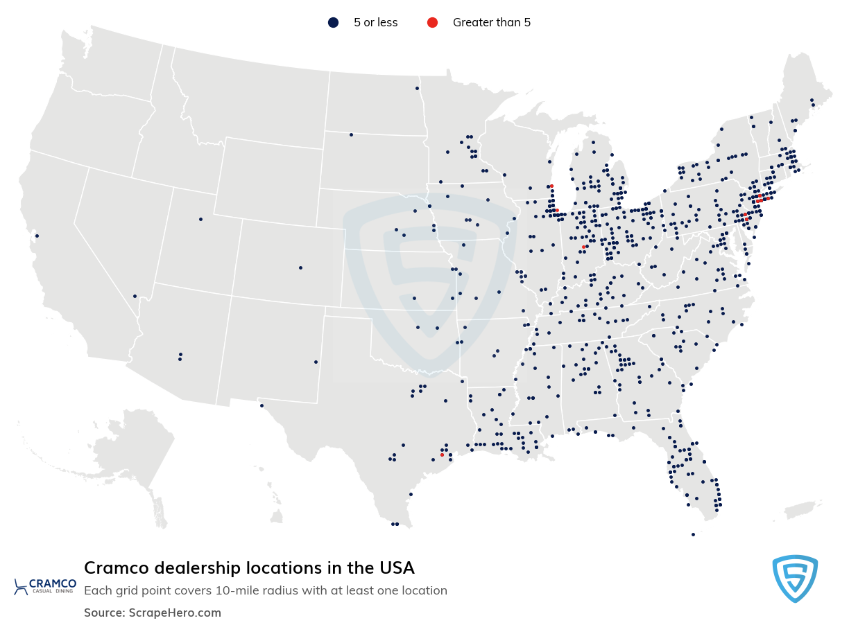 Map of Cramco dealerships in the United States