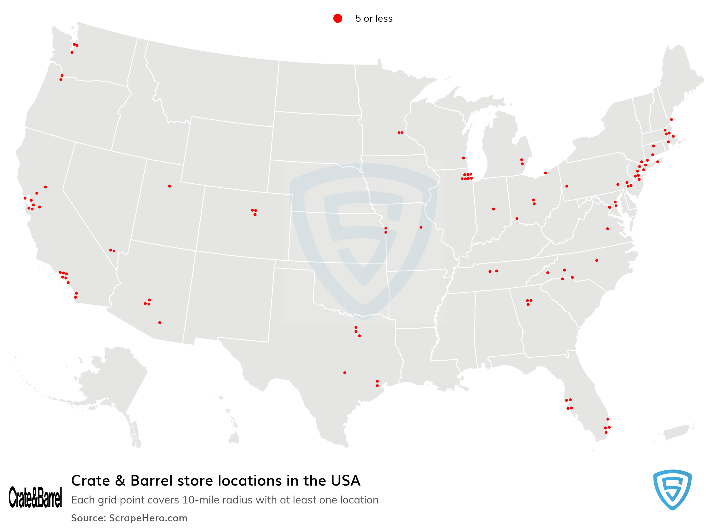 Number of Crate & Barrel locations in the USA in 2024 ScrapeHero