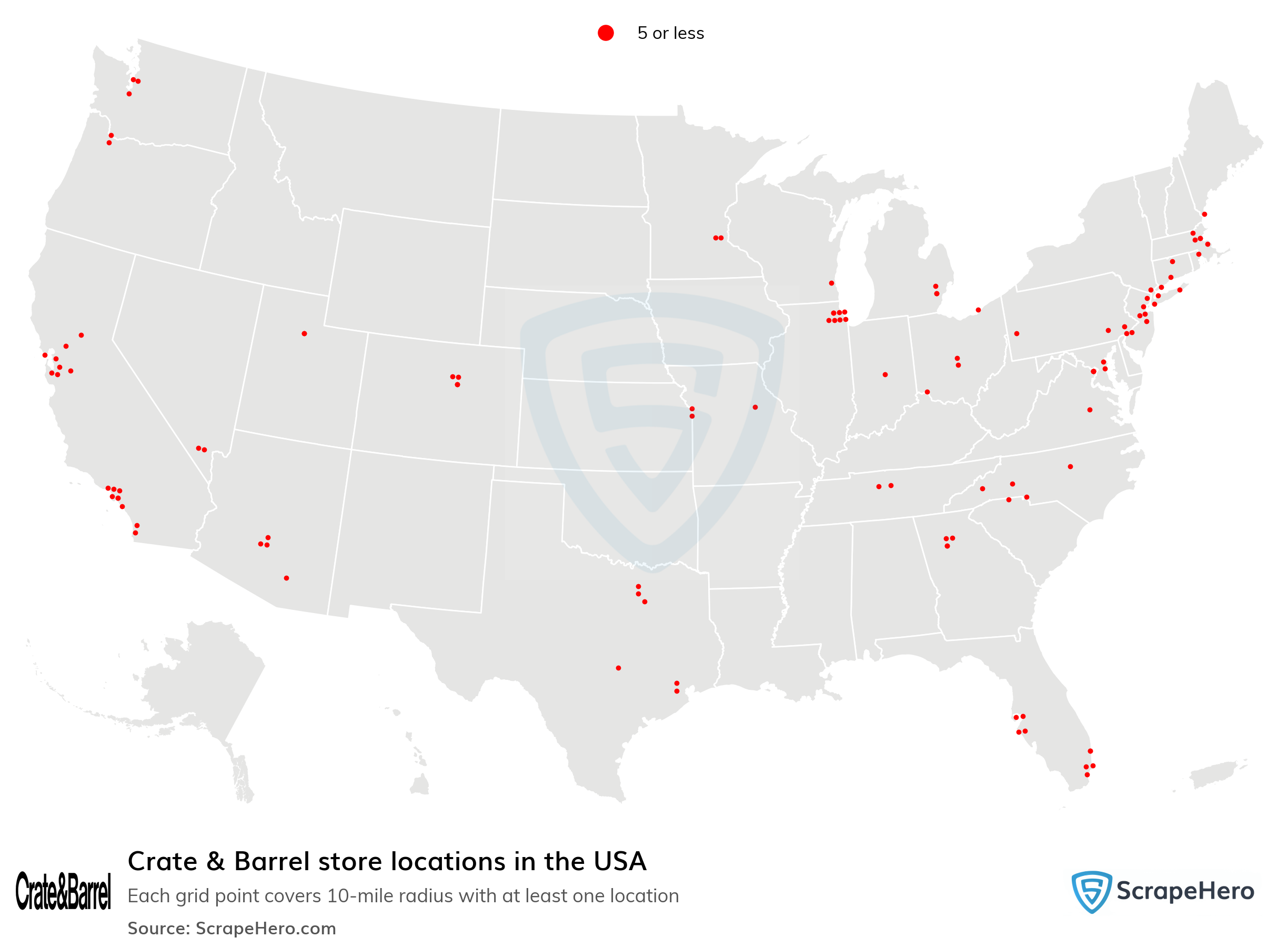 Number of Crate & Barrel locations in the USA in 2024 ScrapeHero