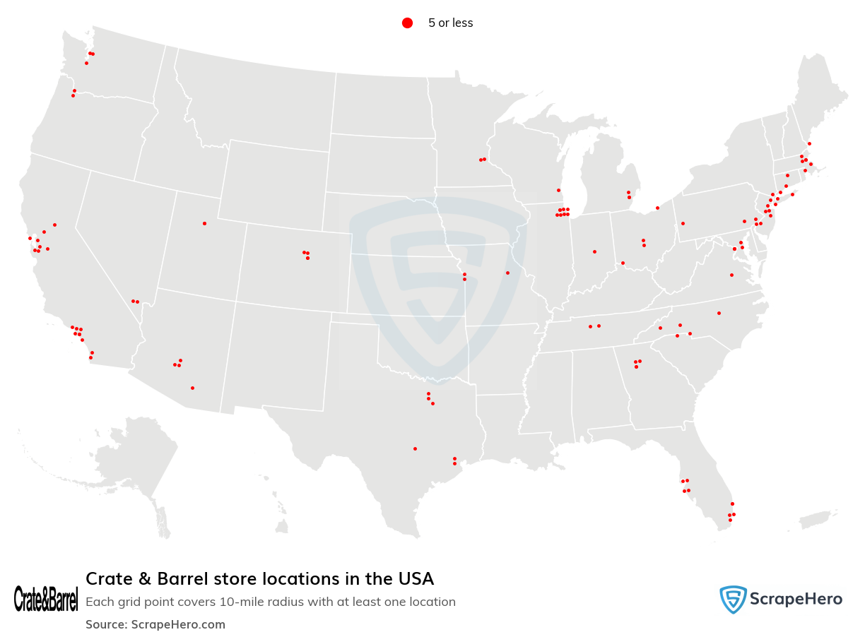 Map of Crate & Barrel stores in the United States