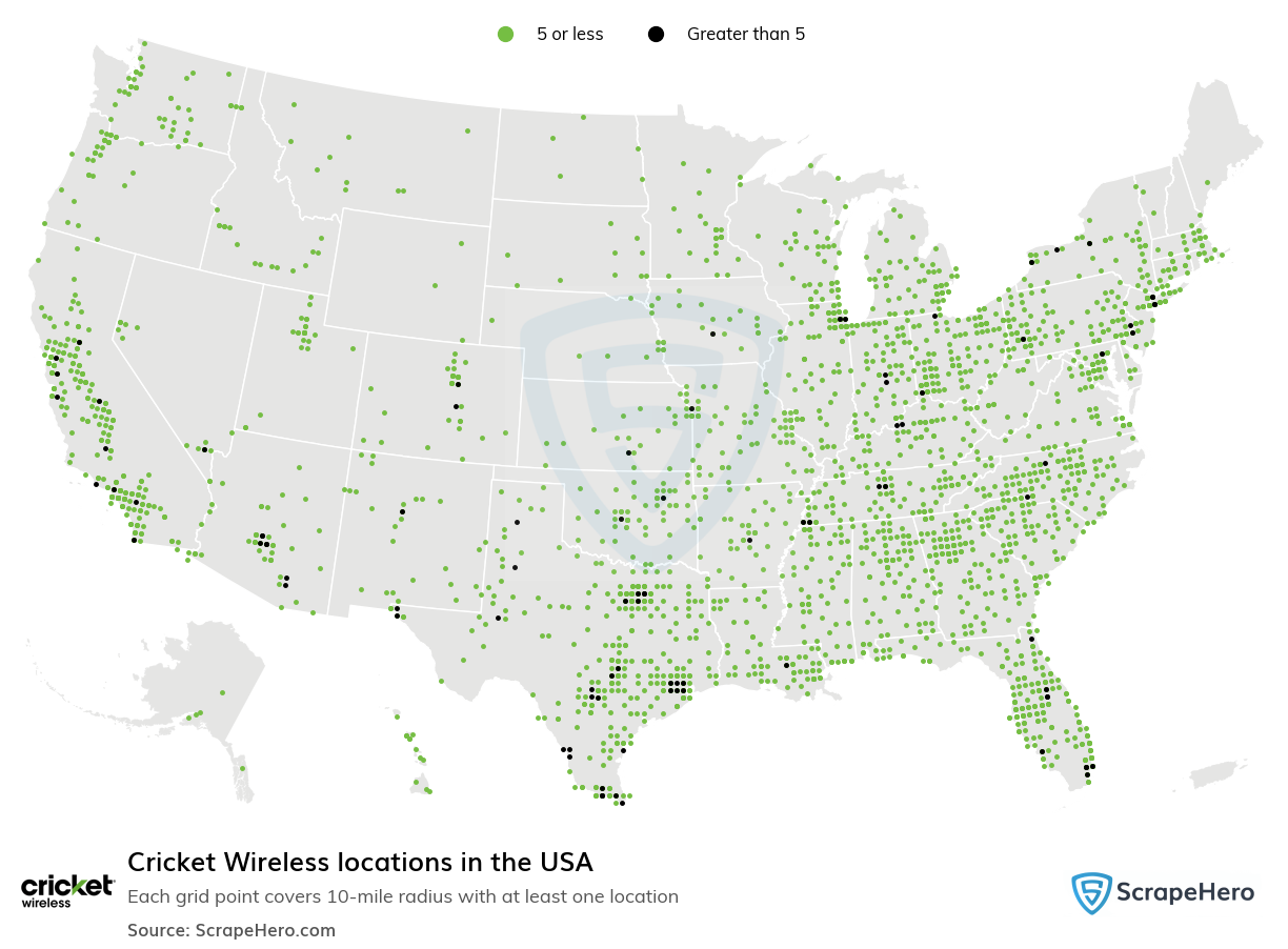 Map of  locations in the United States in 2024