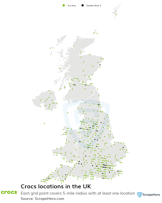 Map of Crocs stores in the United Kingdom