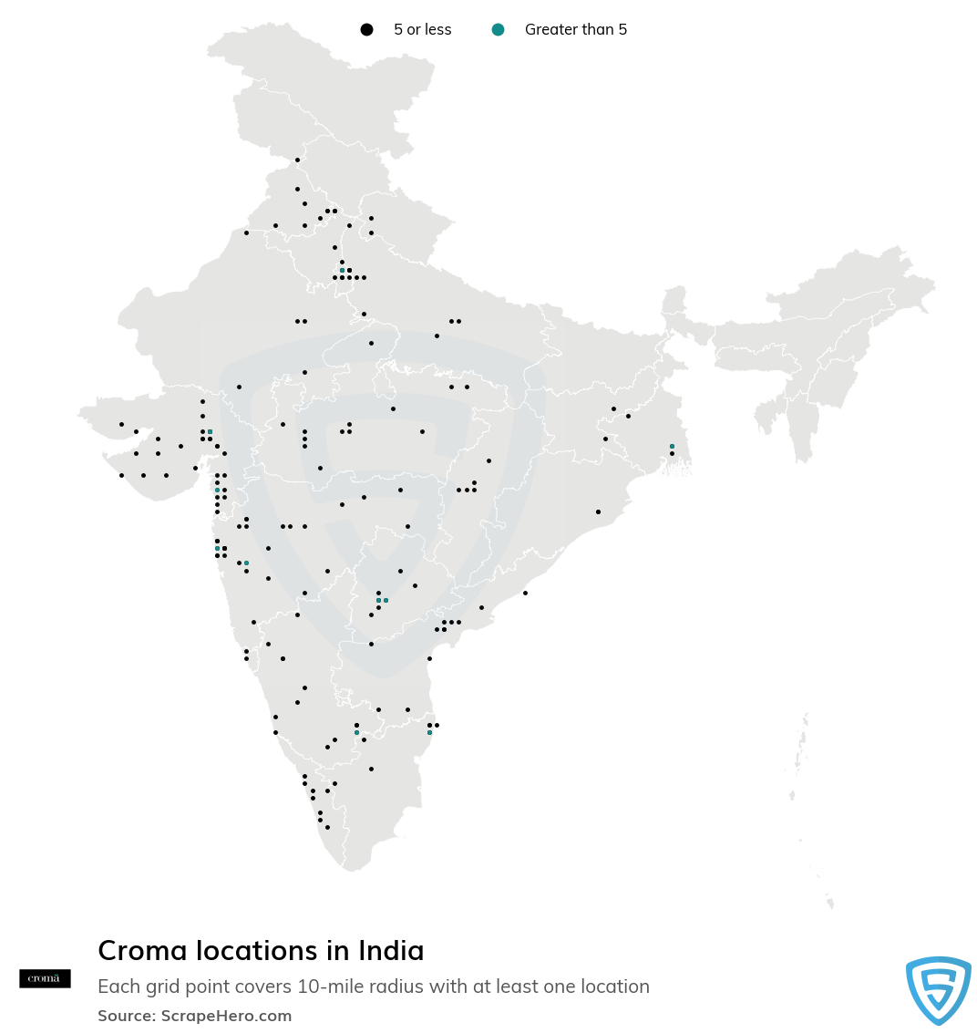 Map of Croma stores in India