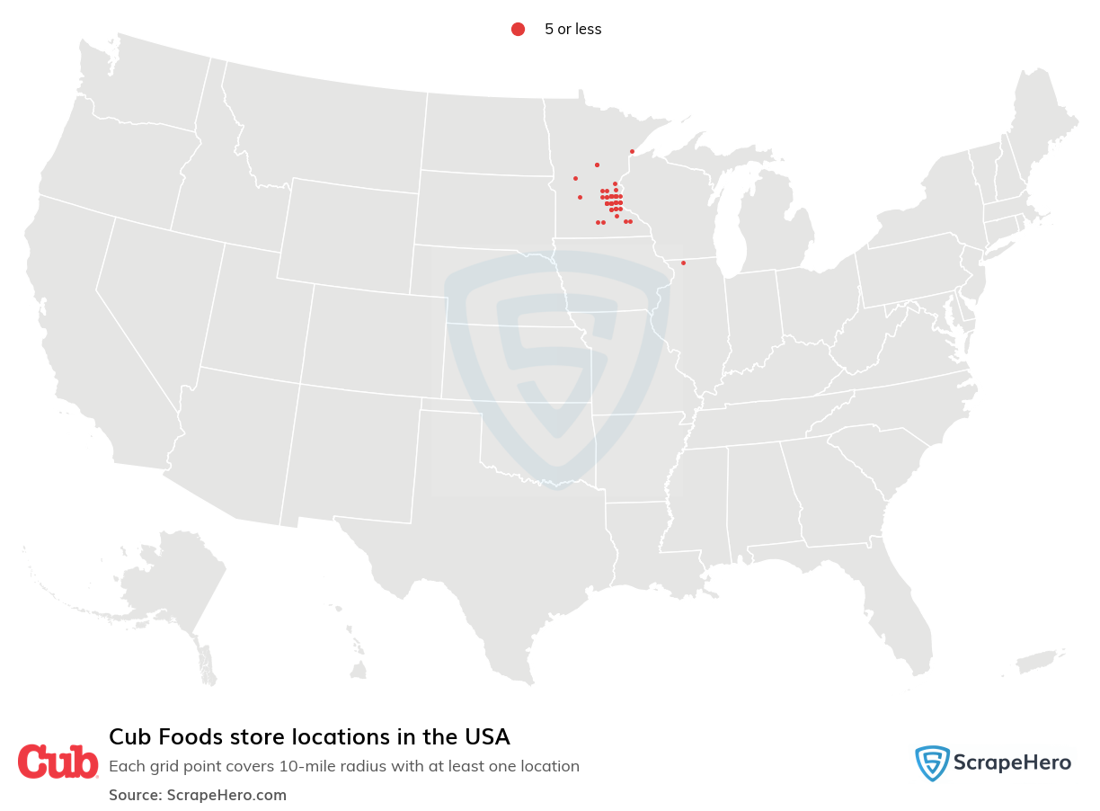 Map of Cub Foods stores in the United States