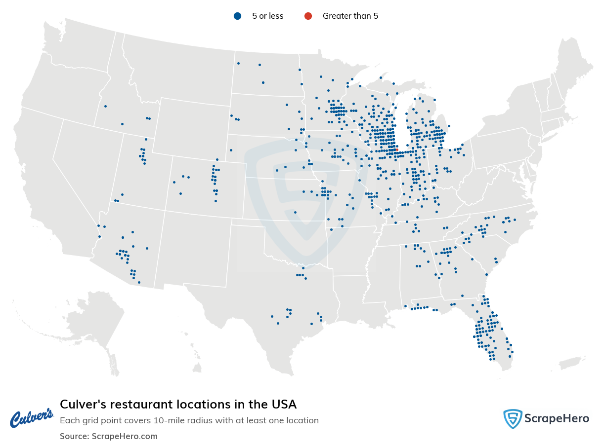 Map of Culver's restaurants in the United States