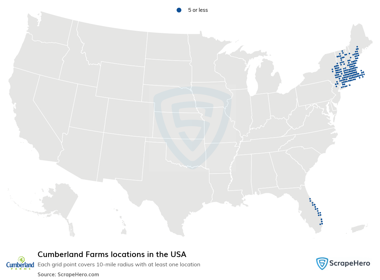 Map of  locations in the United States in 2025