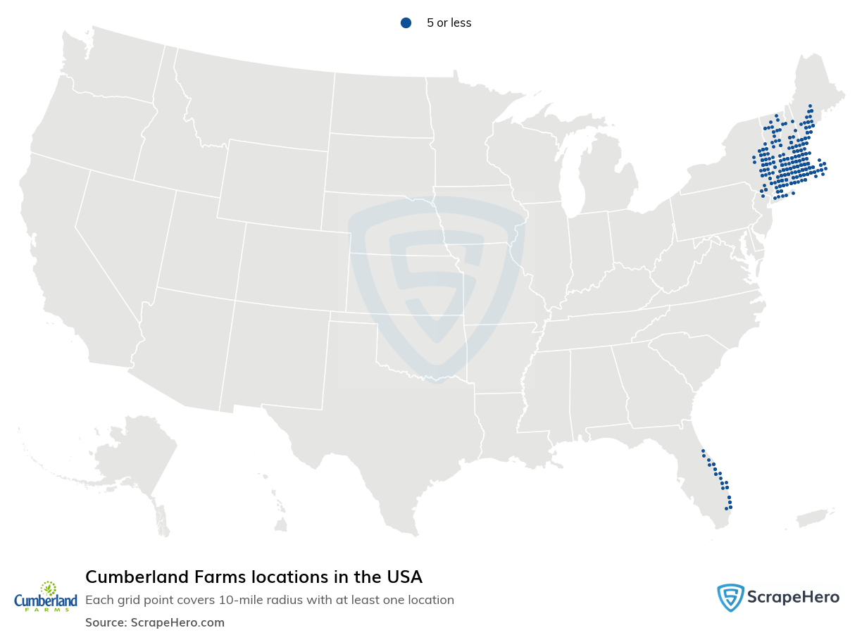 Map of Cumberland Farms locations in the United States