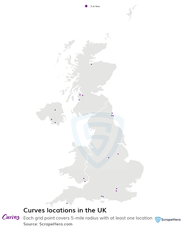 Map of Curves locations in the United Kingdom