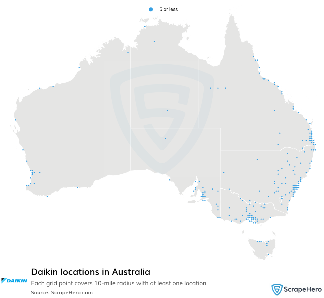 Map of Daikin locations in Australia