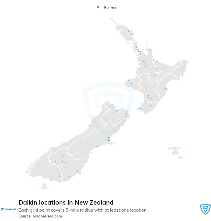 Map of Daikin dealers in New Zealand