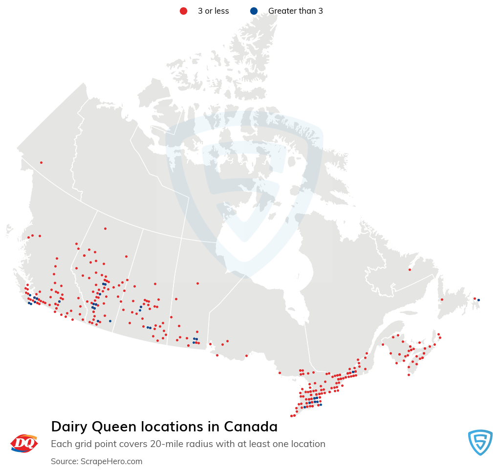 Map of Dairy Queen stores in Canada