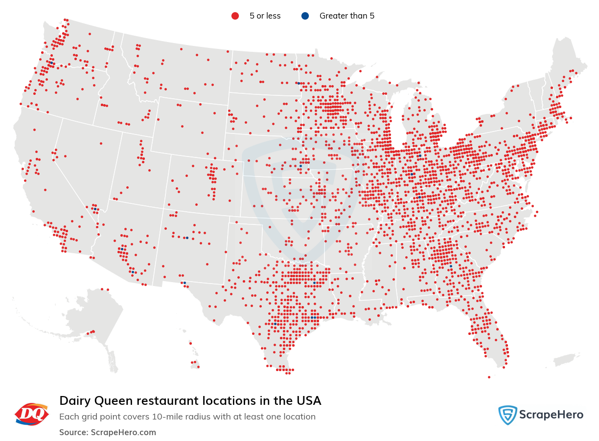 Map of Dairy Queen restaurants in the United States