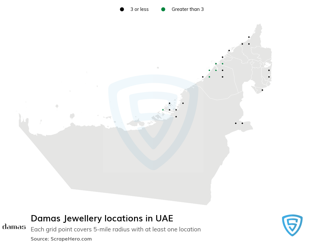 Map of Damas Jewellery stores in United Arab Emirates