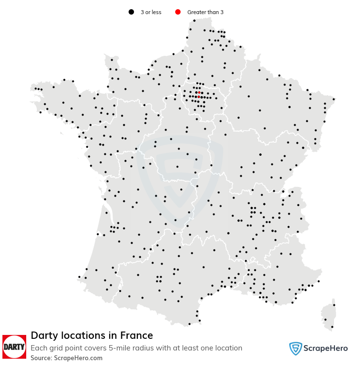 Map of Darty stores in France