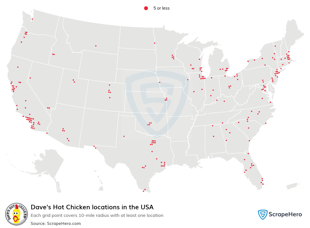 Map of Dave's Hot Chicken locations in the United States