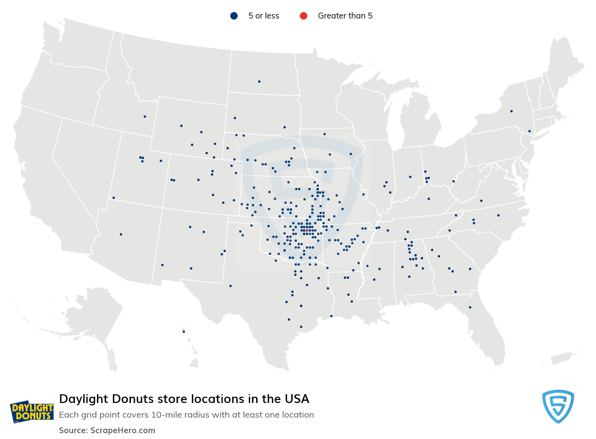 Map of Daylight Donuts stores in the United States