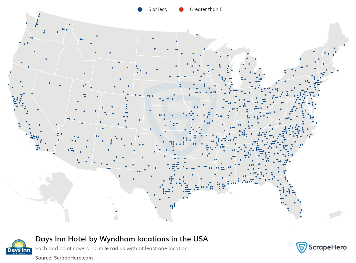 Map of Days Inn locations in the United States