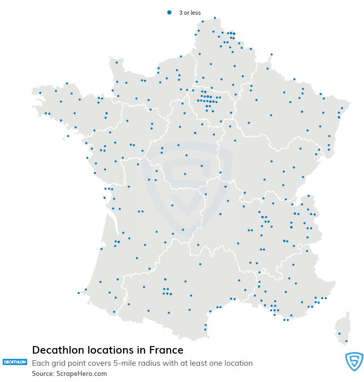 Map of Decathlon stores in France