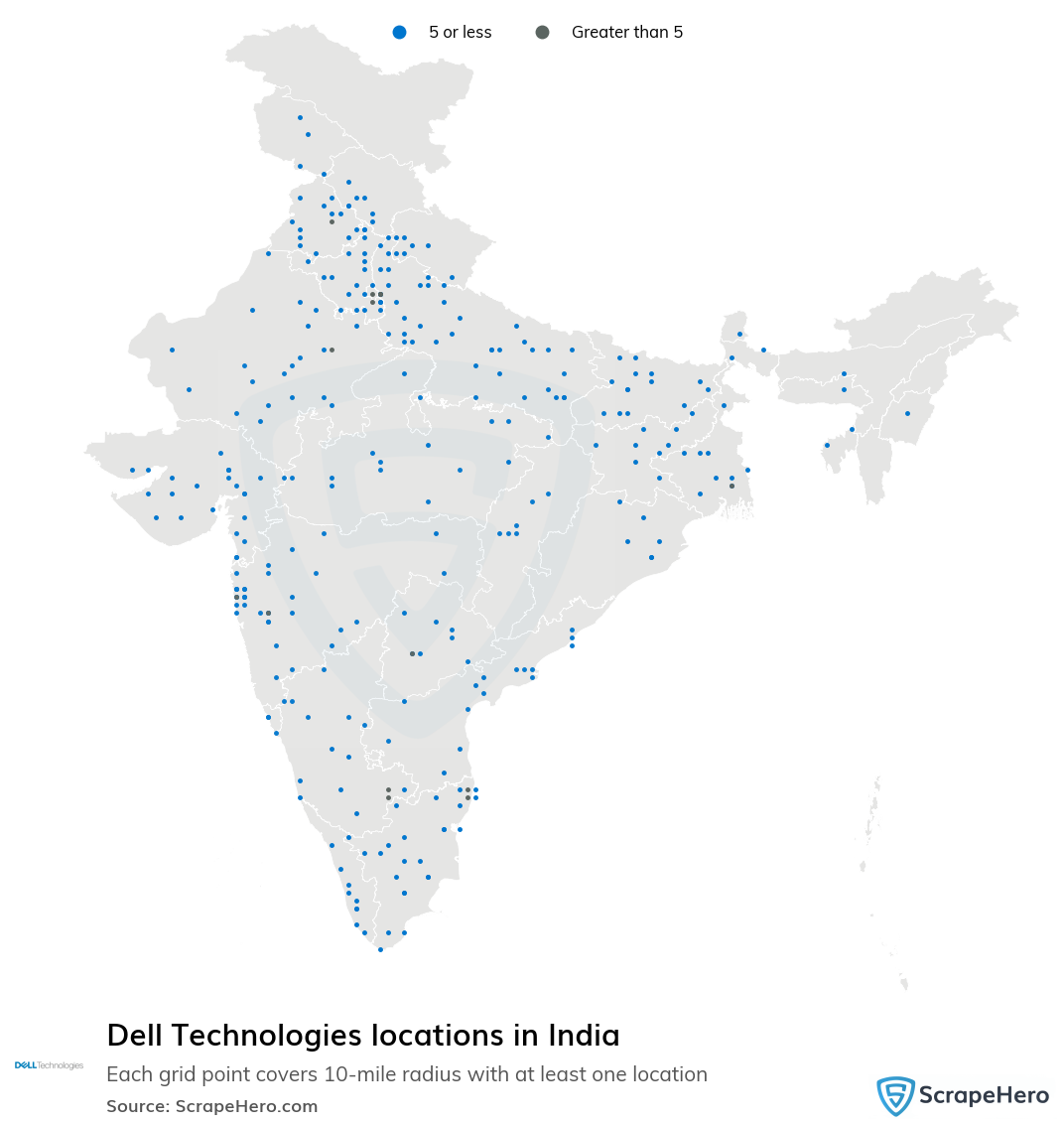 Map of Dell Technologies locations in India