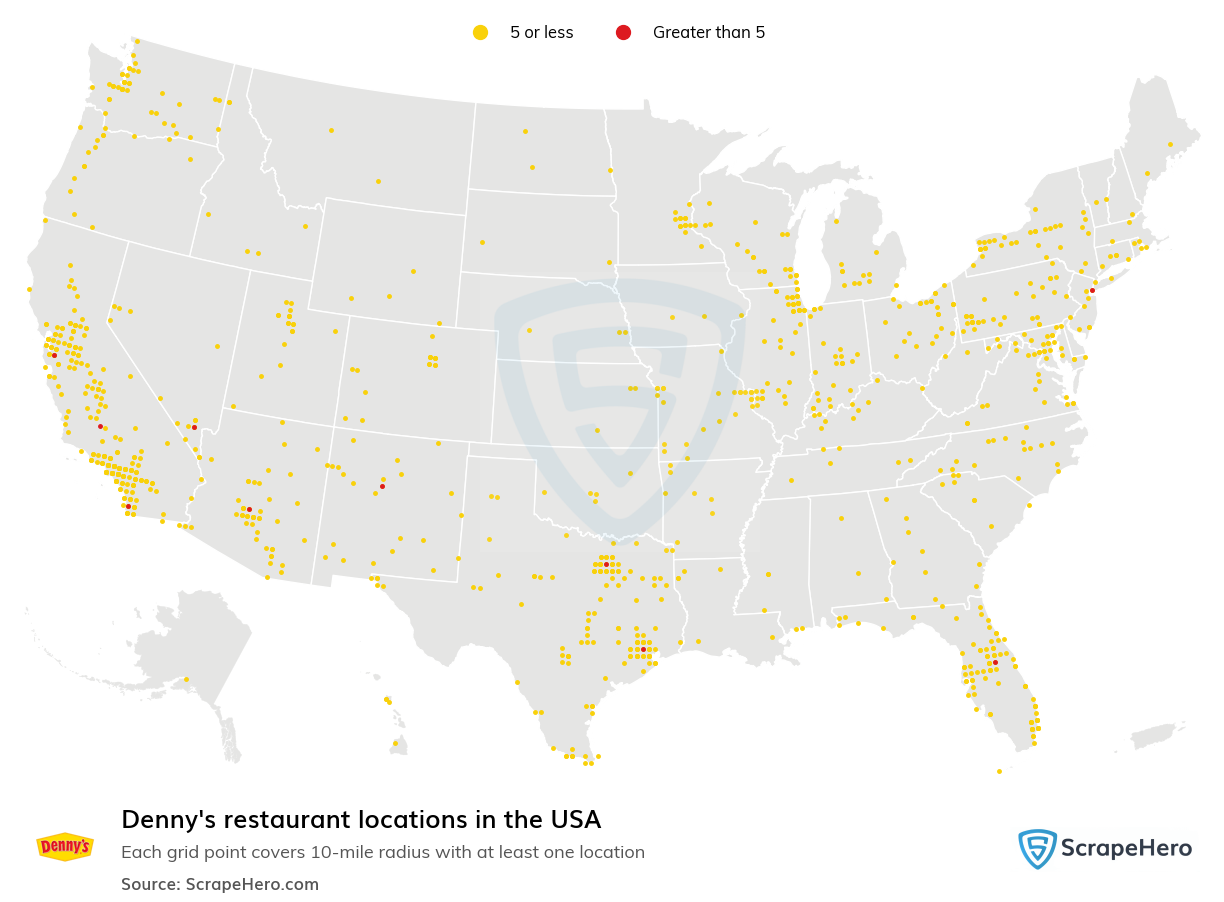 Map of Dennys restaurants in the United States