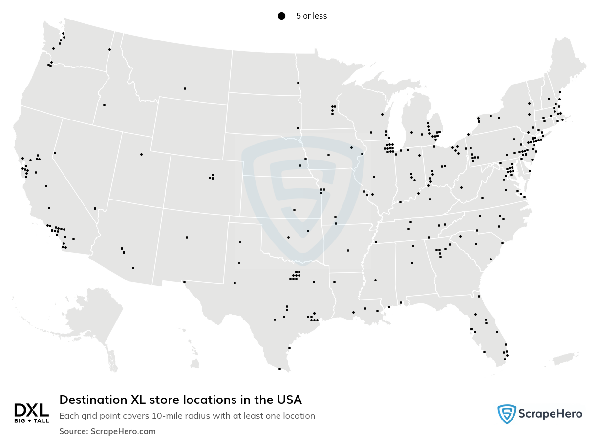 Map of Destination XL stores in the United States