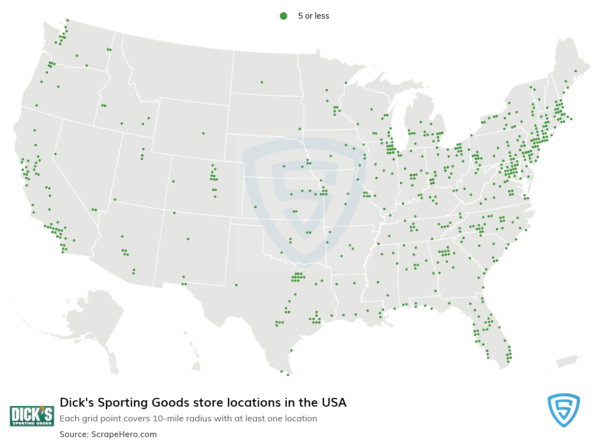 Map of Dick's Sporting Goods locations in the United States in 2022