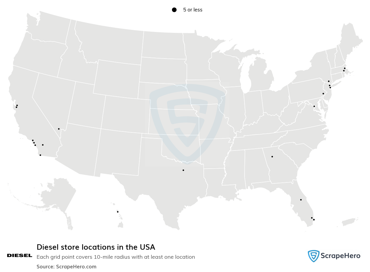 Map of Diesel stores in the United States