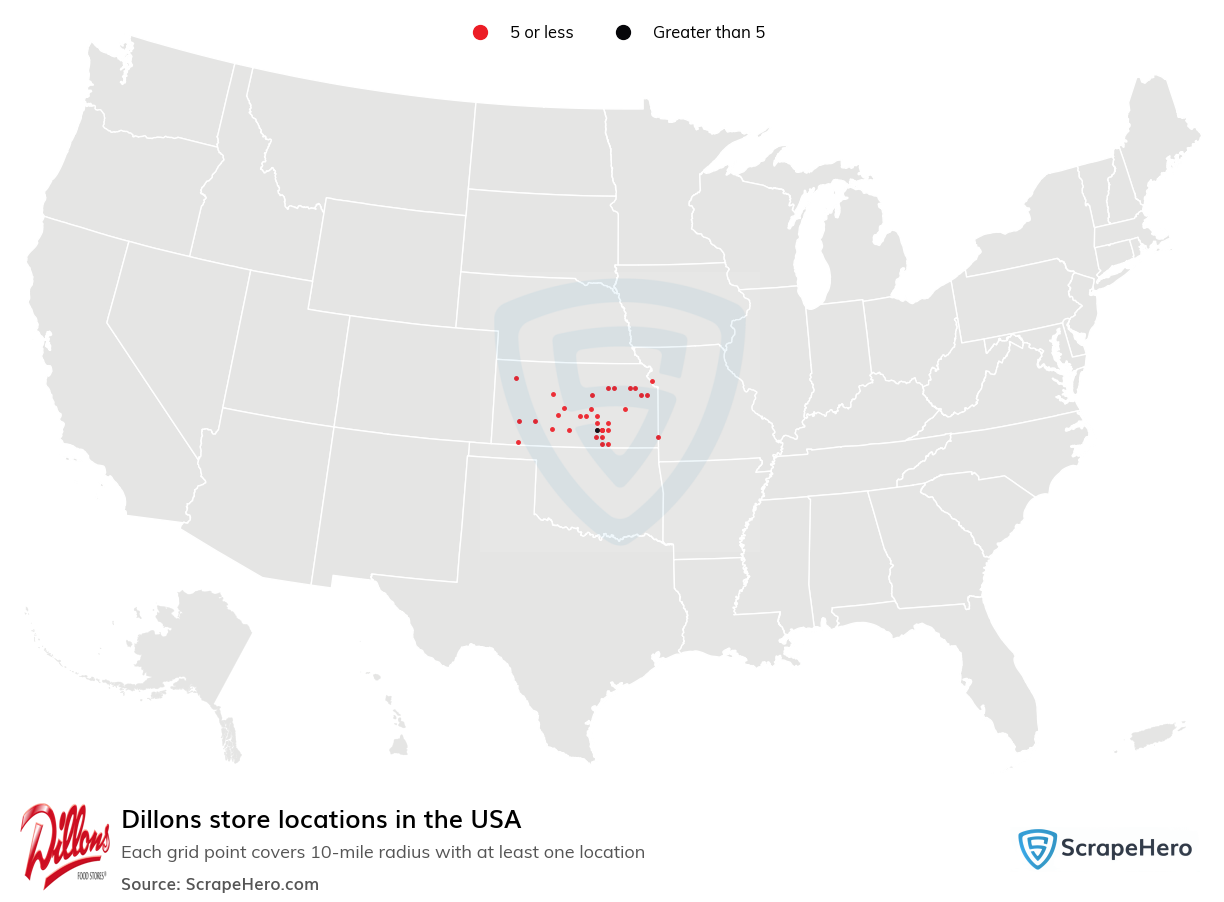 Map of Dillons stores in the United States
