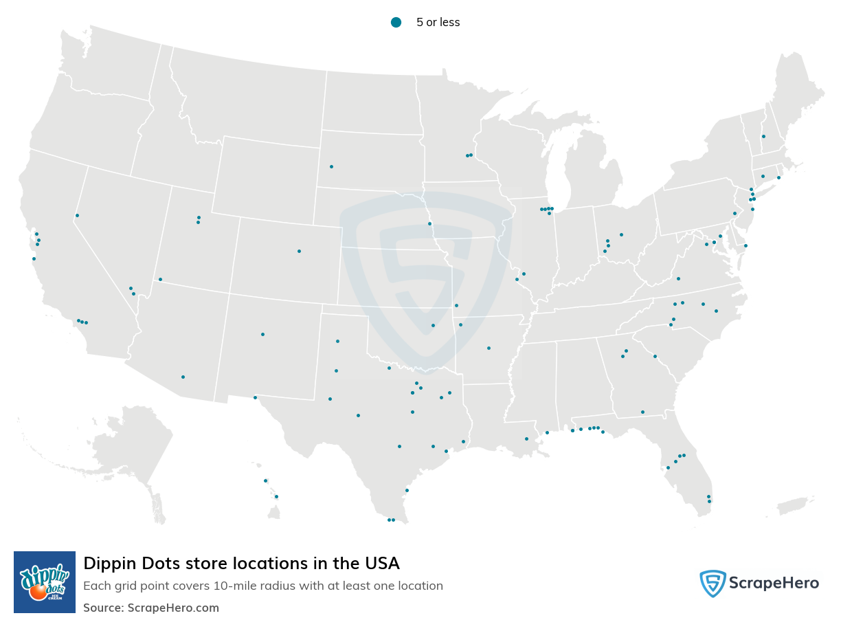 Map of Dippin Dots stores in the United States
