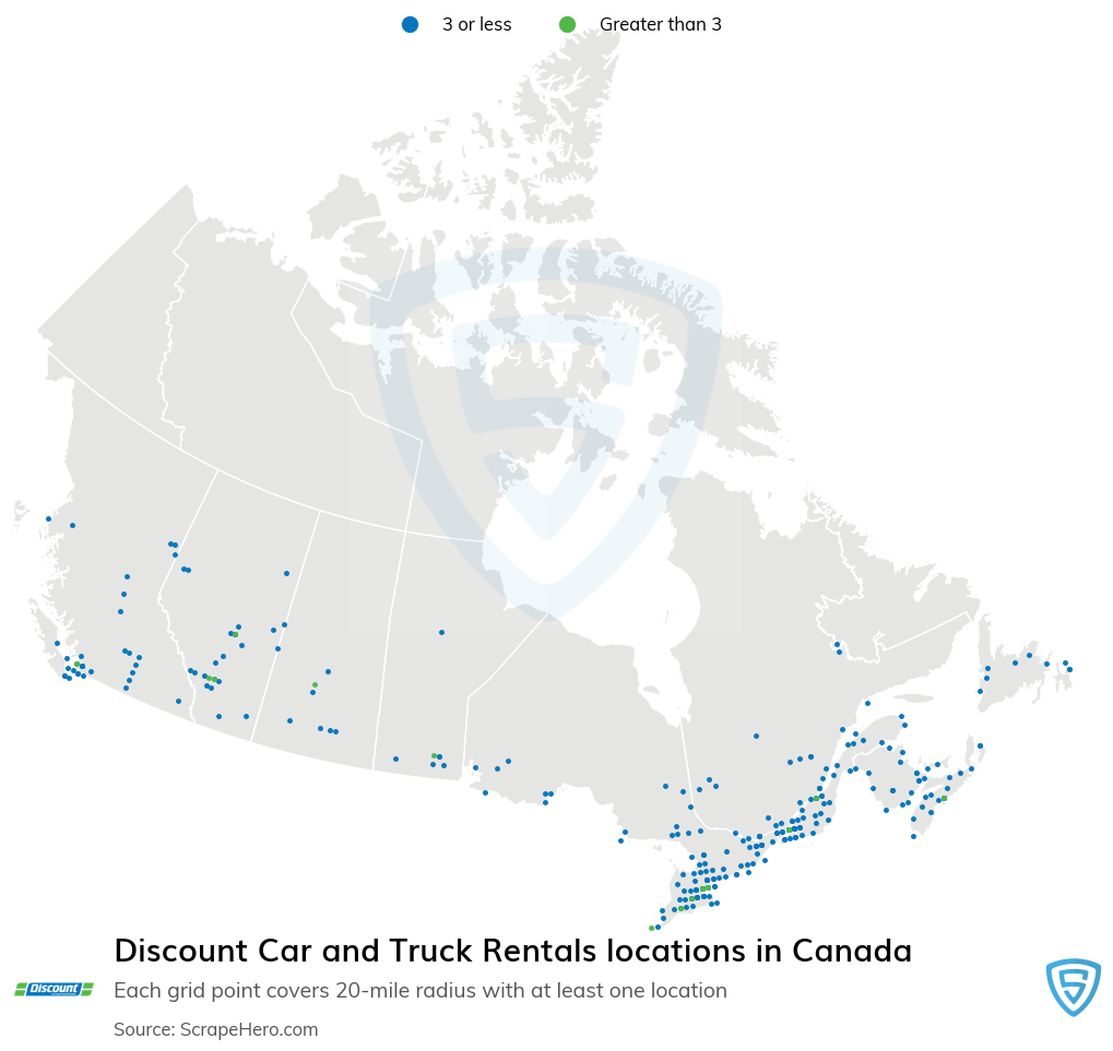Map of Discount Car and Truck Rentals locations in Canada in 2022