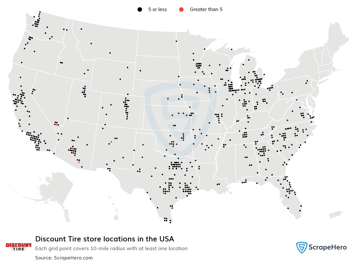 Map of Discount Tire stores in the United States