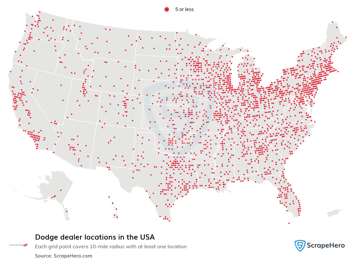 Map of Dodge dealers in the United States