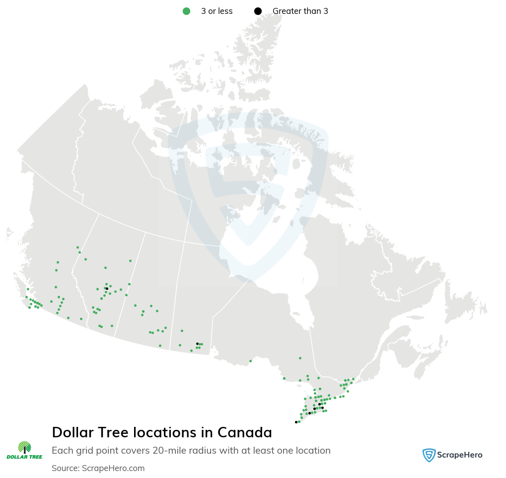 Map of Dollar Tree stores in Canada