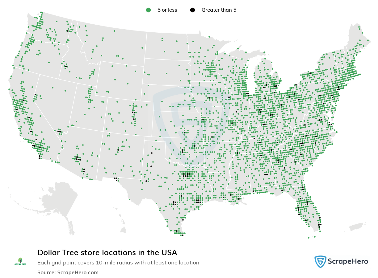 Map of  locations in the United States in 2024